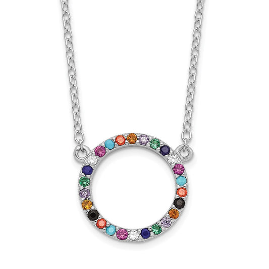 Sterling Silver Rhodium-plated Polished Multi-color Circle CZ Necklace 18 Inches