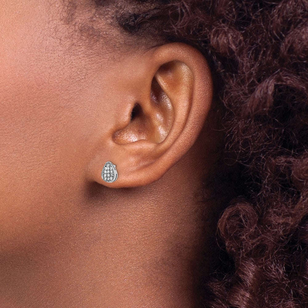 Sterling Silver Rhodium-plated CZ Polished Teardrop Post Earrings