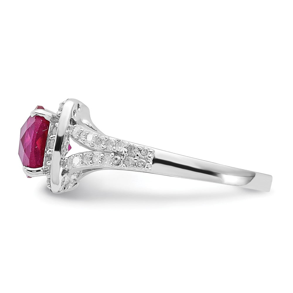 Sterling Silver Created Ruby and Diamond Ring