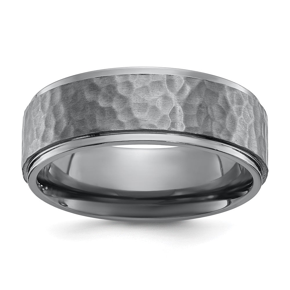 Chisel Tantalum Brushed and Polished Hammered Center 8mm Beveled Edge Band Size - 12.5