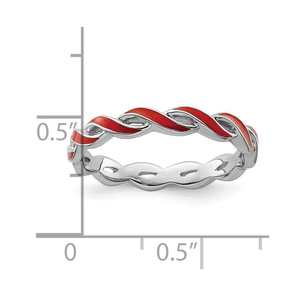Sterling Silver Stackable Expressions Red Enamel Ring Size -8