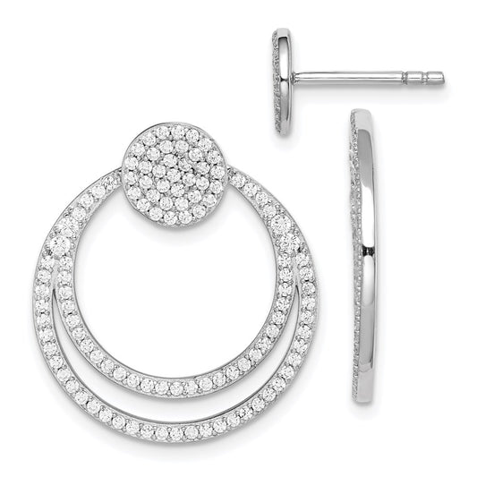 Sterling Silver Rhodium-plated Pave CZ Circle Front & Back Earrings