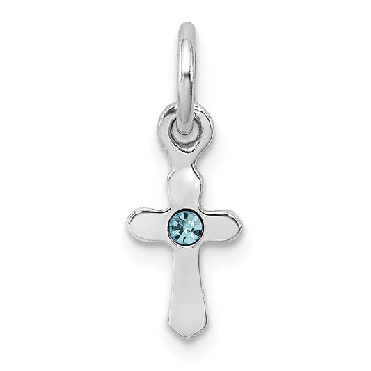 Sterling Silver RH-pltd Child's Mar Lt Blue Preciosca Crystal Cross Pendan