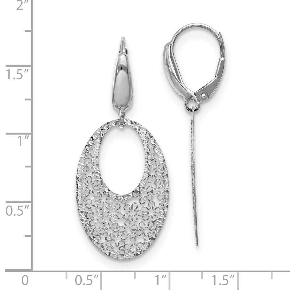 14K White Gold Polished and Textured Floral Leverback Earrings