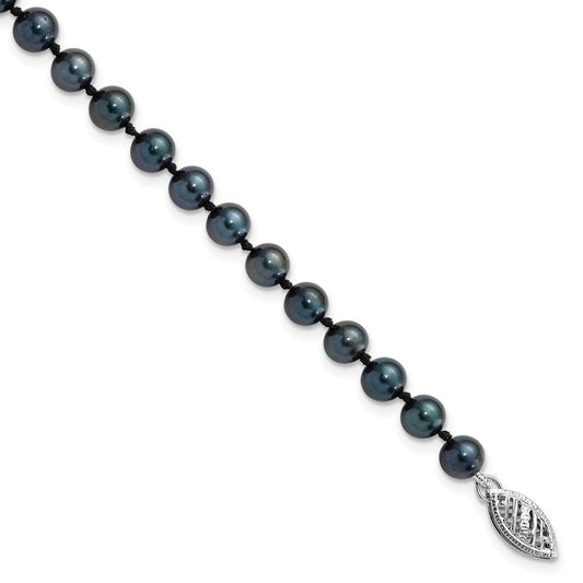 14k White Gold 5-6mm Black Round Akoya Saltwater Cultured Pearl 7 inch Bracelet 7  inches