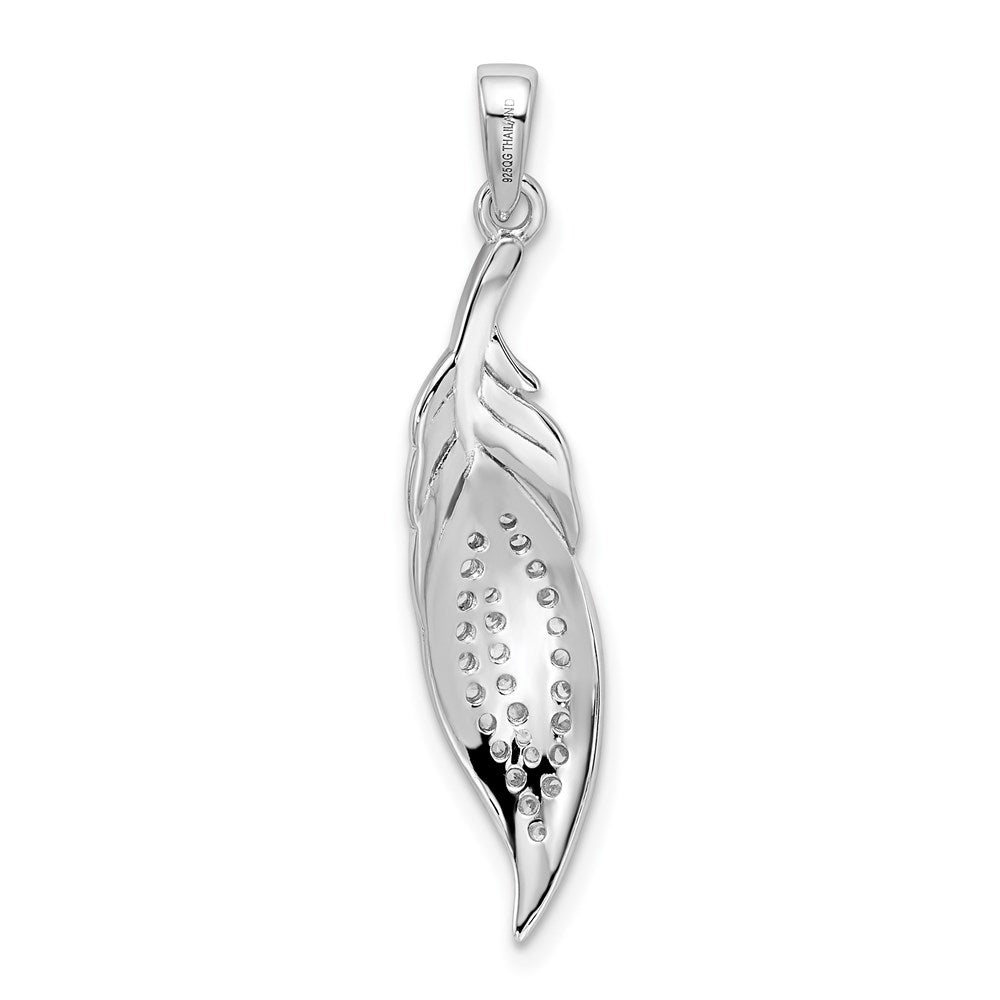 Sterling Silver Rhodium-plated Pave CZ Leaf Pendant