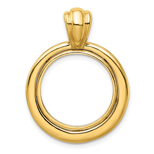 Wideband Distinguished Coin Jewelry 14k Polished Concentric Circle 17.8mm Prong Coin Bezel Pendant