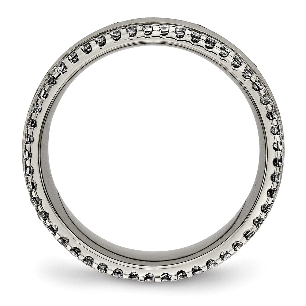 Titanium Polished with CZ 6.5mm Concave Band Size - 6