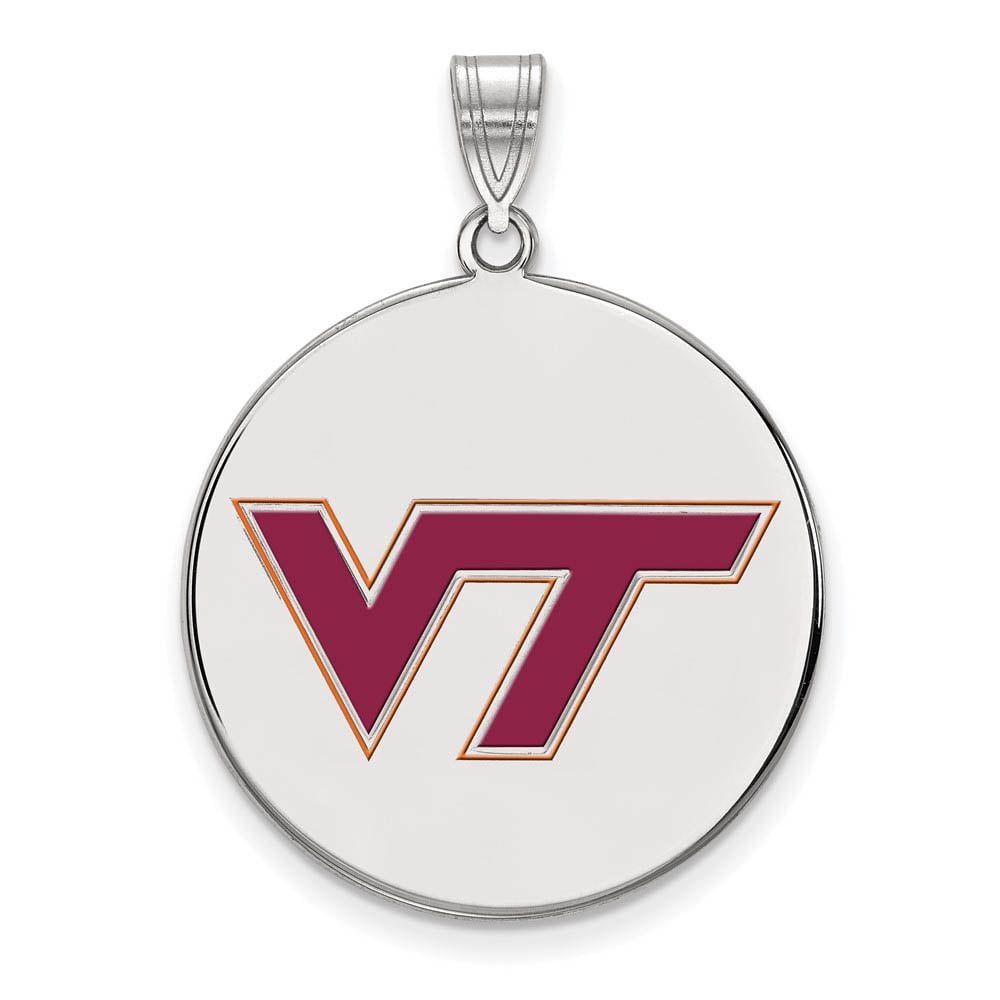 Sterling Silver Rhodium-plated LogoArt Virginia Tech V-T Extra Large Enameled Disc Pendant QSS074VTE