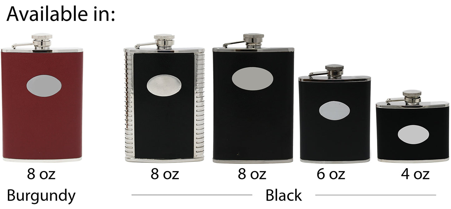 Black Leather 6oz Stainless Steel Flask w/Funnel GM3811