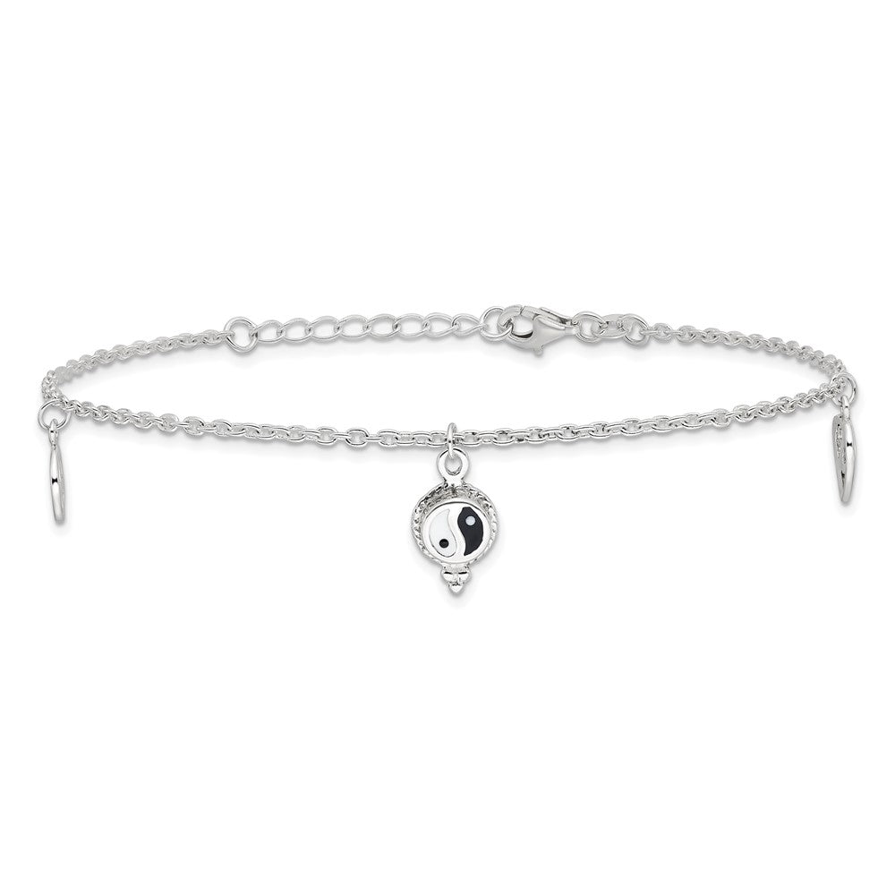 Sterling Silver Polished Hearts and Peace Sign 8in Plus 1in Ext Anklet 9 inches