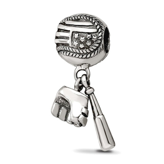Sterling Silver Reflections Baseball Glove & Bat Dangle Bead