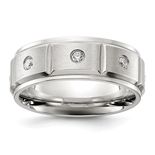 Chisel Titanium Brushed and Polished with CZ 8mm Band Size - 13