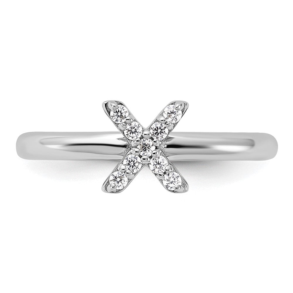 Sterling Silver Stackable Expressions Rhodium-plated CZ X Ring Size -8