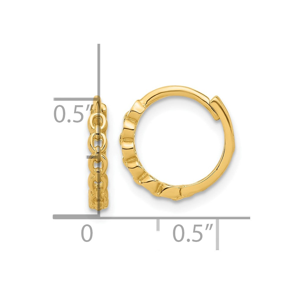 14K Polished Round Link Pattern Huggie Hoop Earrings