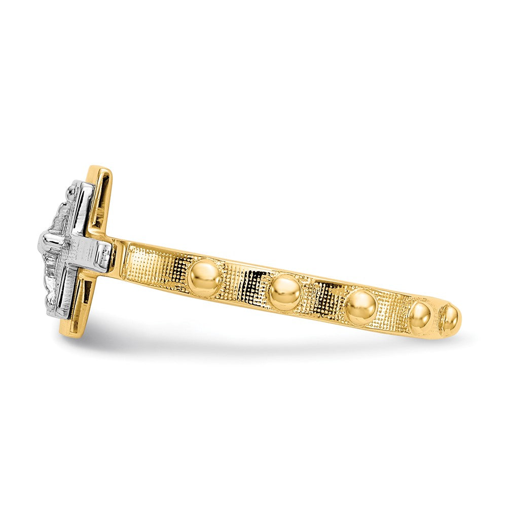 14K Two-tone Crucifix Rosary Ring Size 7