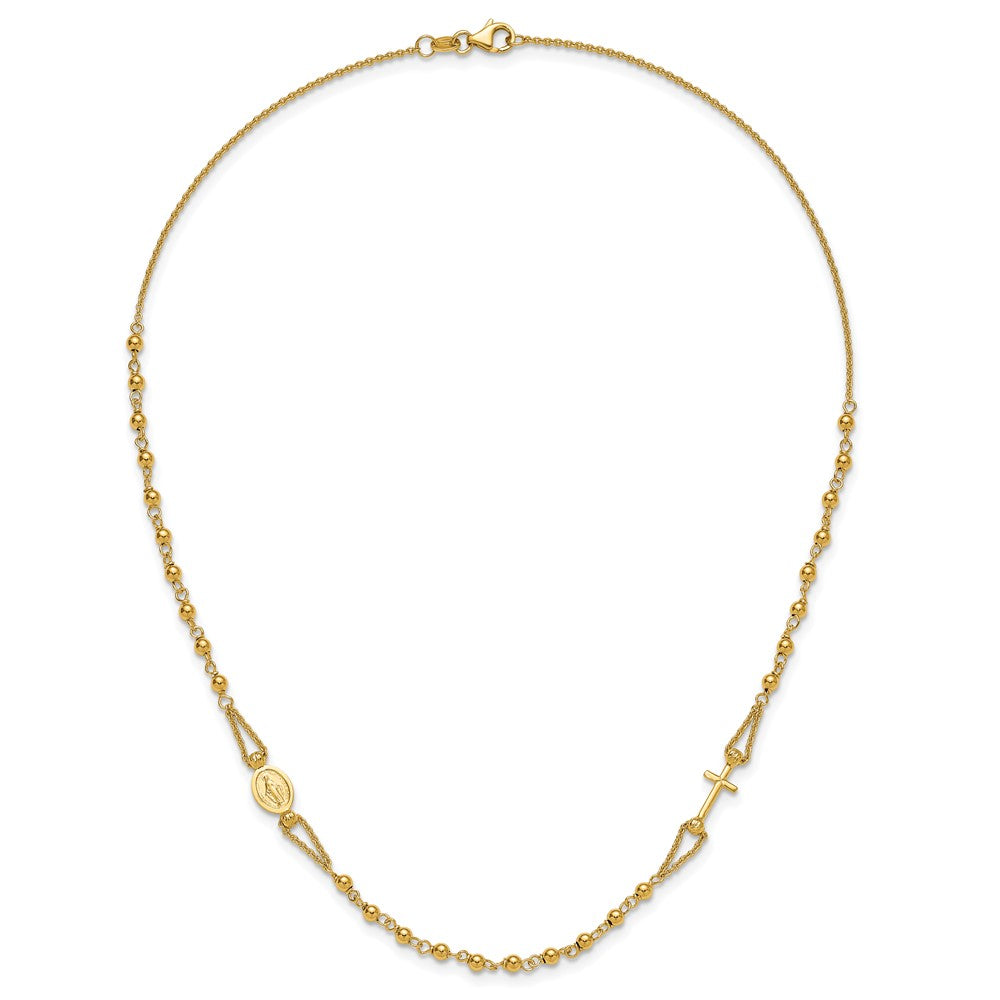 14K Polish/Dia-cut/Beaded Religious Rosary Style Necklace