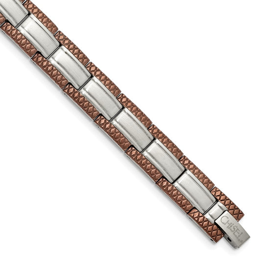 Stainless Steel Brushed & Textured Brown IP-plated 8.75in Bracelet 8.75 inches