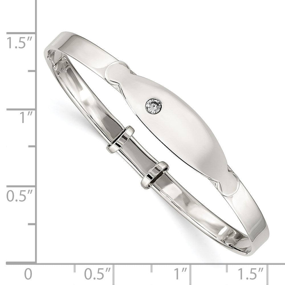 Sterling Silver Polished CZ ID Adjustable Baby Bangle Bracelet 6 inches