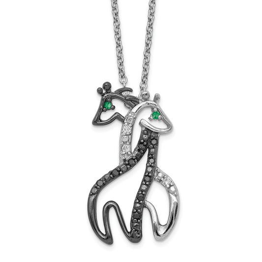 Cheryl M Sterling Silver Rhodium-plated with Black Rhodium Accent Brilliant-cut Black Green and White CZ Giraffes 18 Inch Necklace 18 Inches