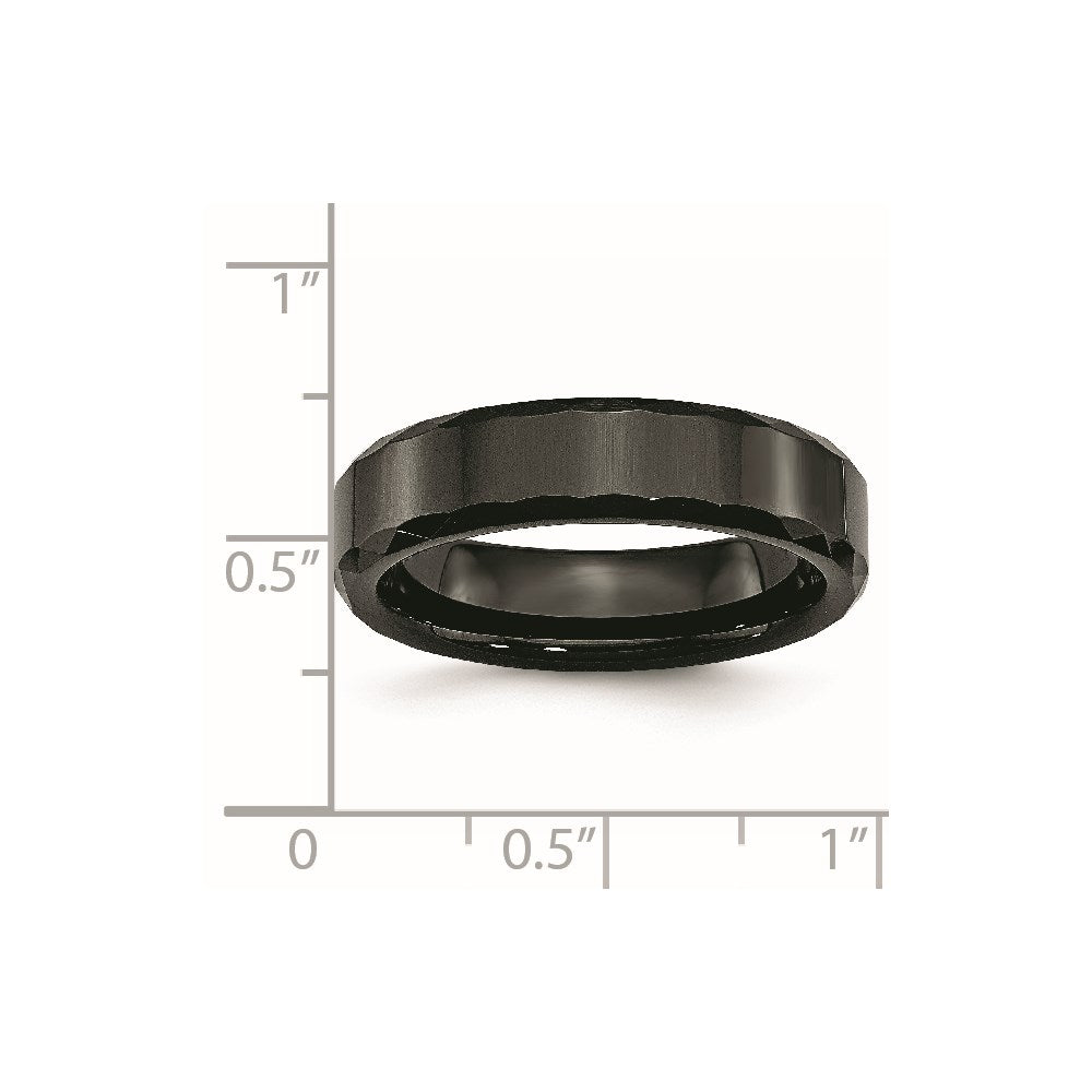 Ceramic Black Faceted and Beveled Edge 6mm Polished Band Size - 8.5