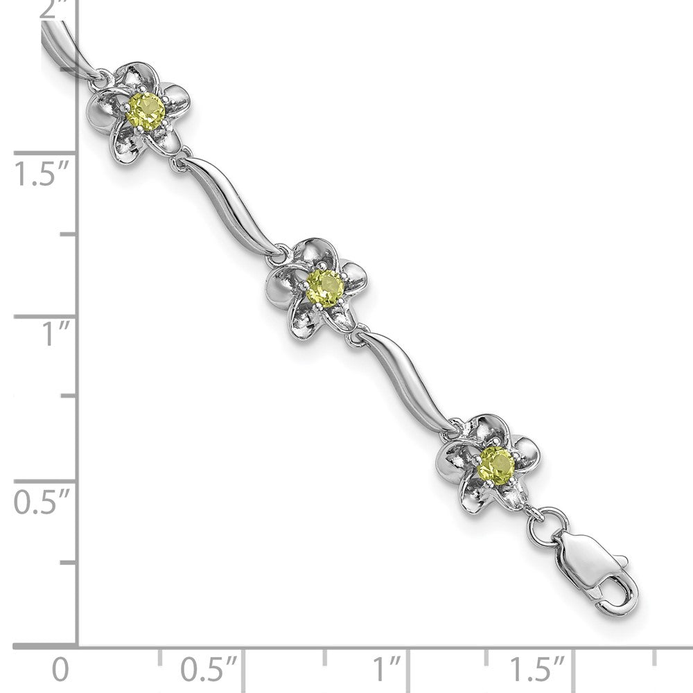 Sterling Silver Rhodium-plated Floral Peridot Bracelet 7.5 inches