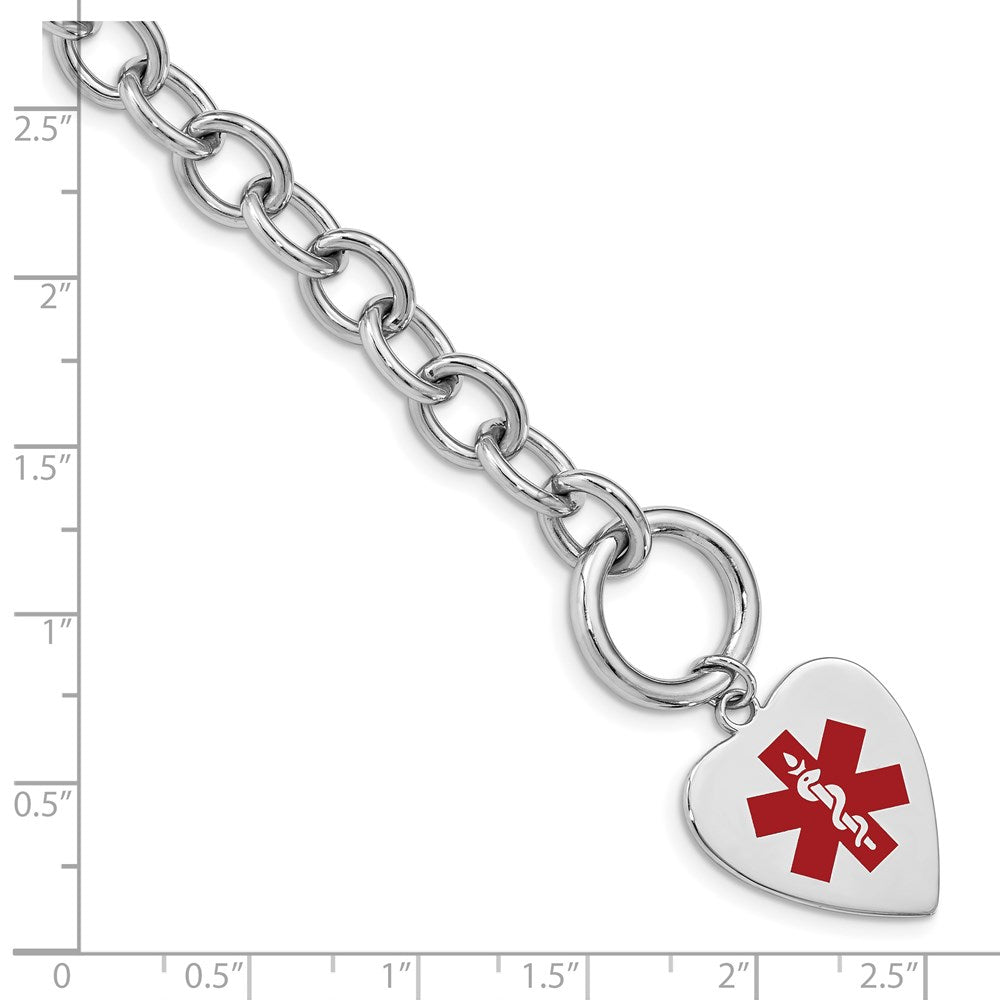 Sterling Silver Rhodium Engraveable Enamel Heart Medical ID Bracelet 7.75 inches