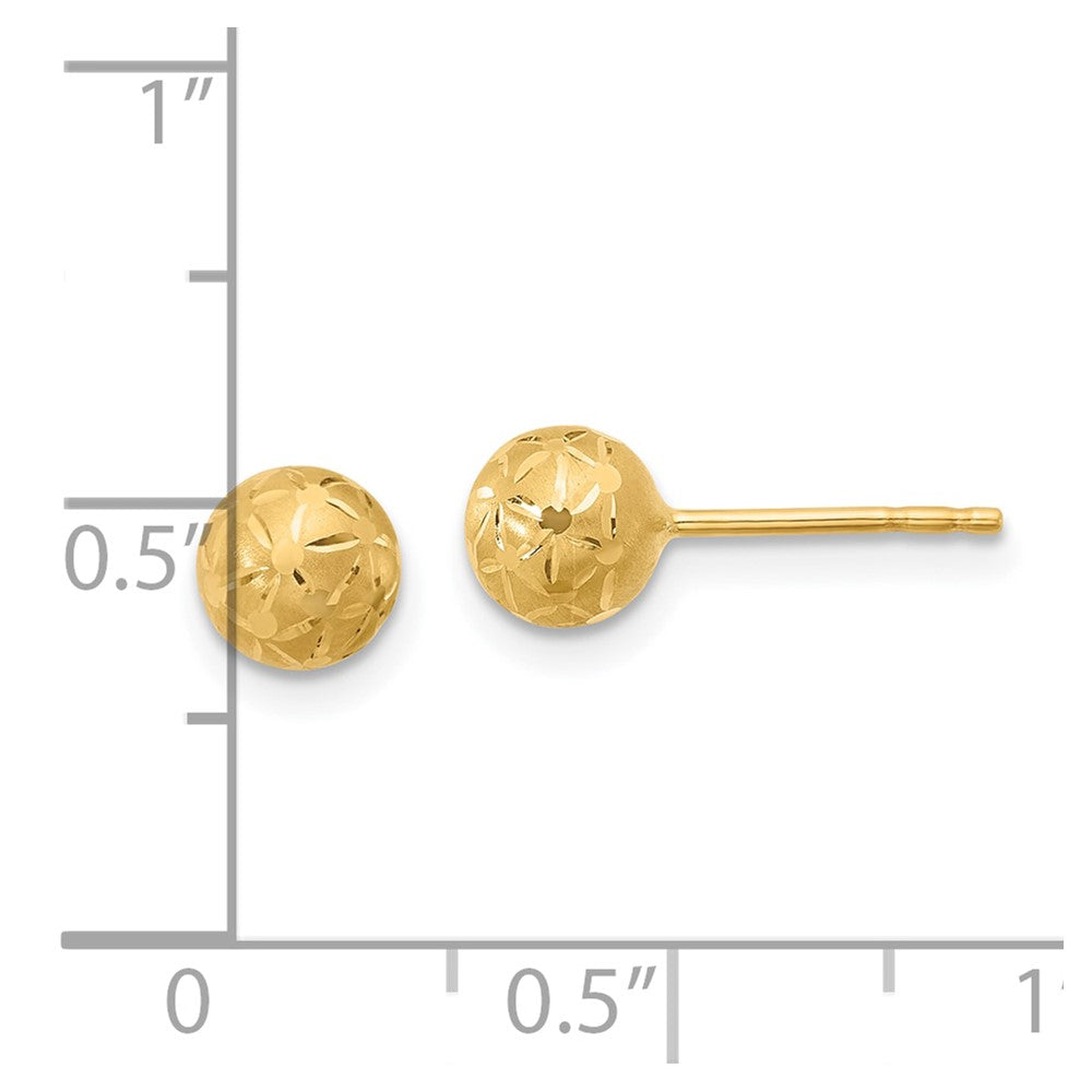 14K Polished/Satin and Diamond-cut Ball Post Earrings