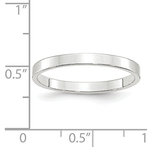 10k White Gold 2.5mm Lightweight Flat Wedding Band Size 8.5