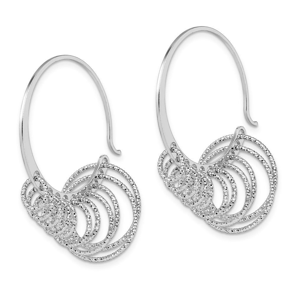 Sterling Silver RH-plated Polished and Laser-cut Hoop Earrings