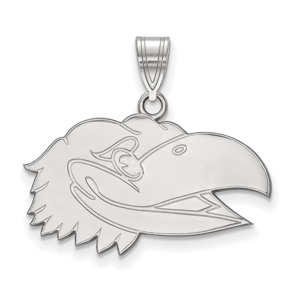 Sterling Silver Rhodium-plated LogoArt University of Kansas Jayhawk Medium Pendant Q-SS061UKS