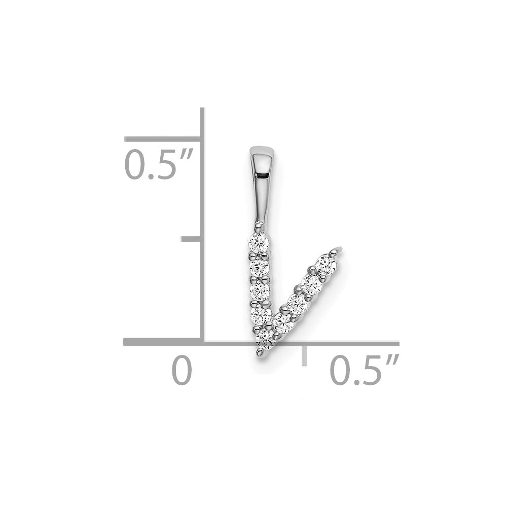 14k White Gold 1/10 carat Lab Grown Diamond VS/SI+ G+ Letter V Initial Pendant