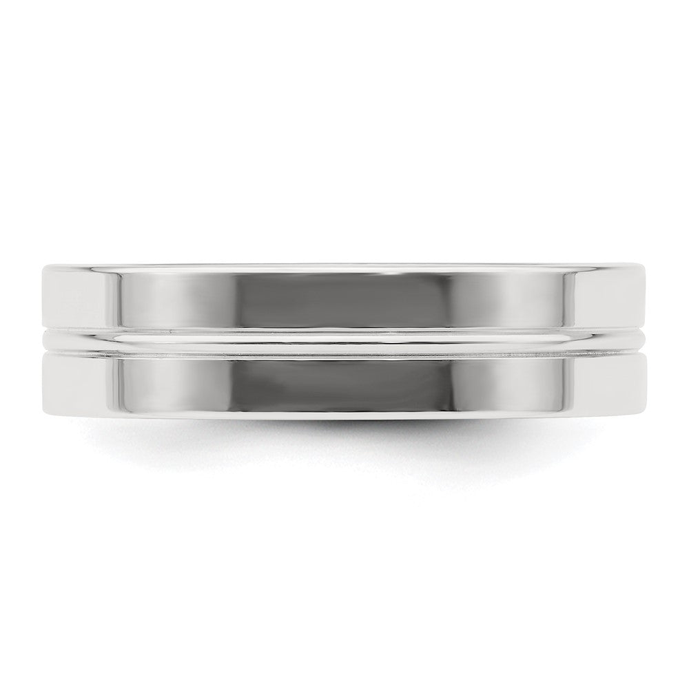 Sterling Silver 6mm Polished Flat Grooved Center Fancy Band Size 11.5