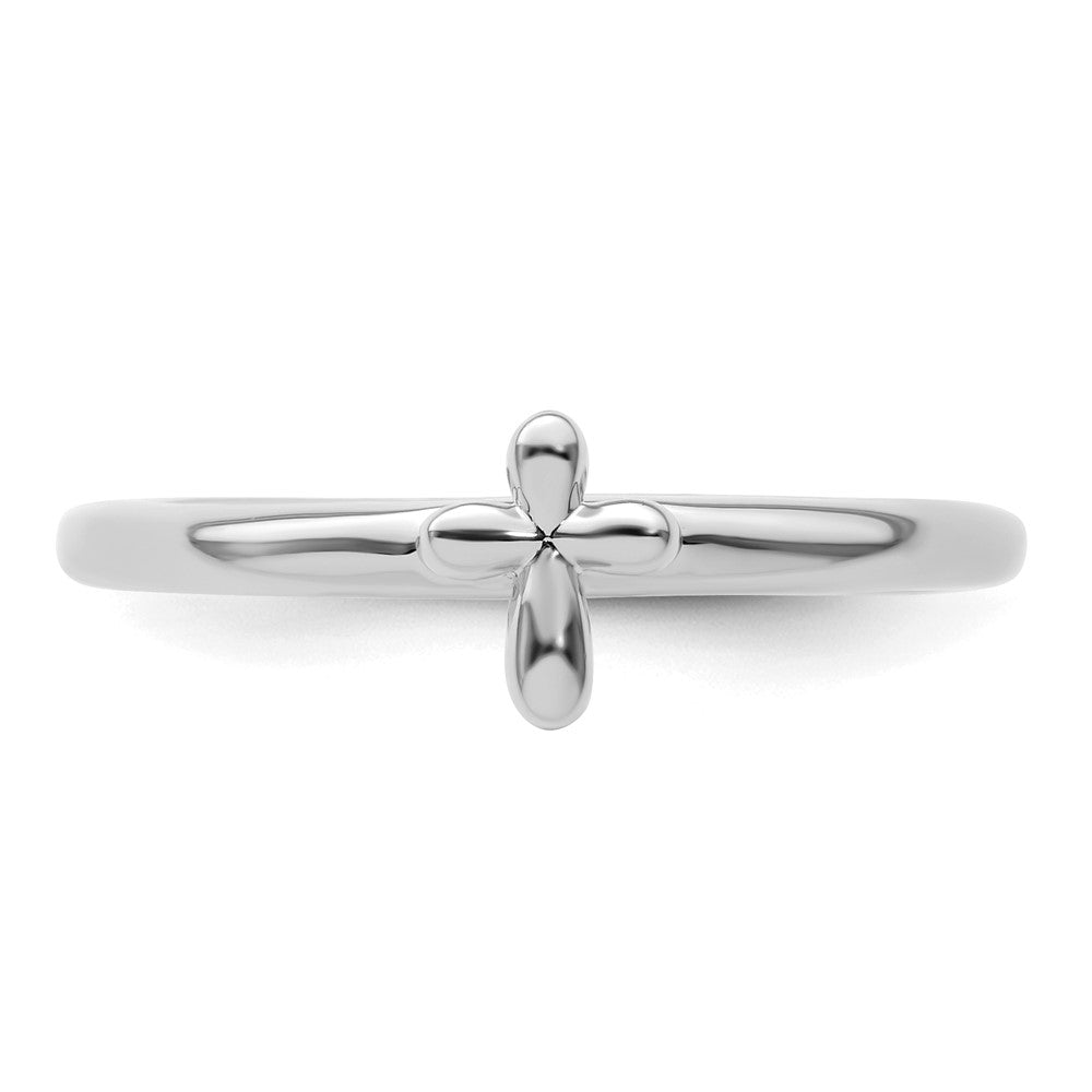 Sterling Silver Stackable Expressions Rhodium-Plated Cross Ring Size -8