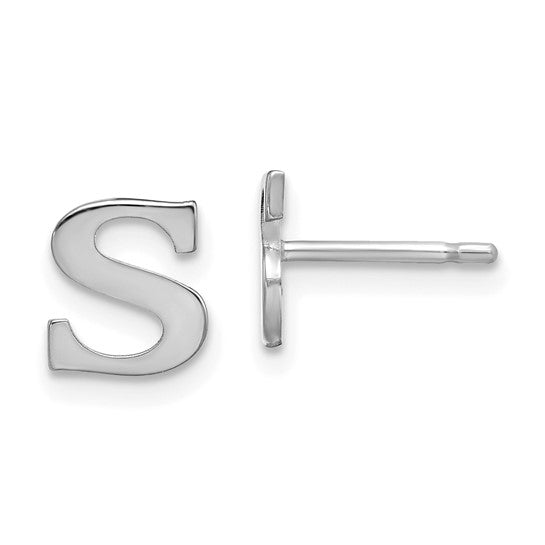 Sterling Silver Rhodium-plated Letter S Initial Post Earrings