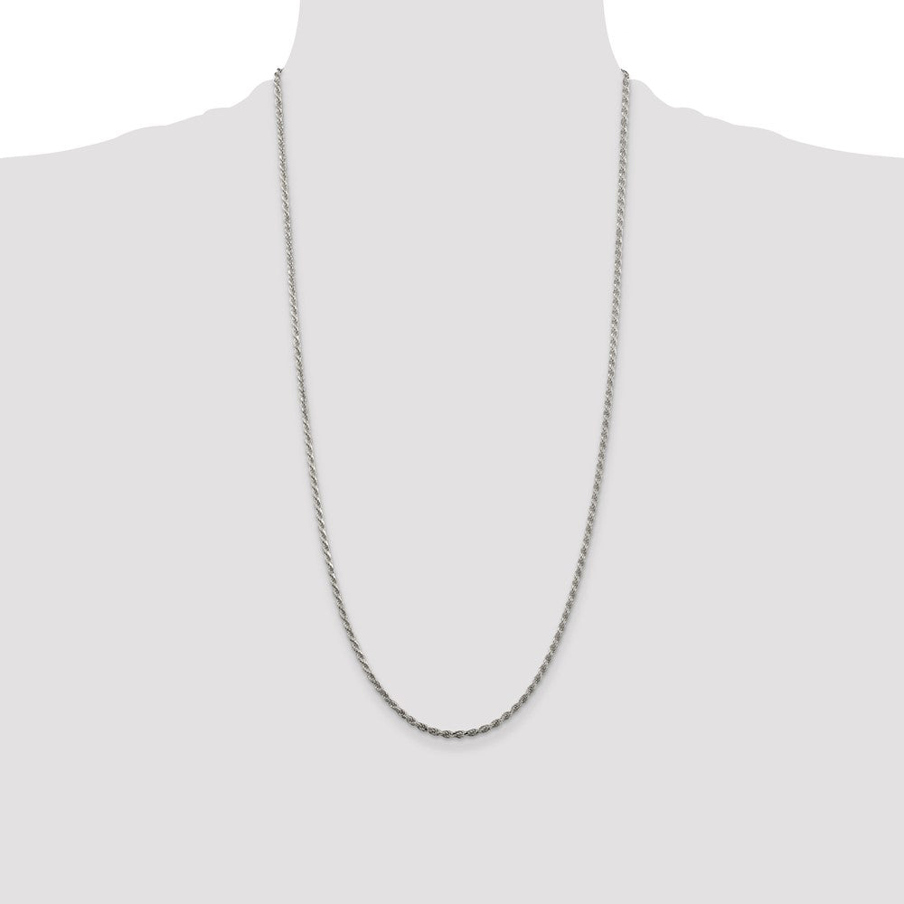 Sterling Silver Rhodium-plated 2.25mm Diamond-cut Rope Chain 28 Inches