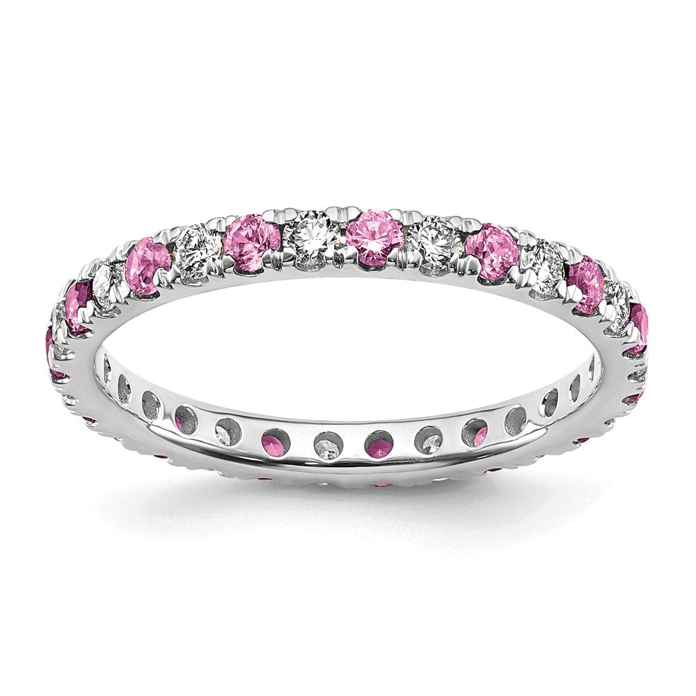 14k White Gold 1/2 carat Lab Grown Diamond VS/SI+ G+ and Lab Created Pink Sapphire Size 6.5 Eternity Band