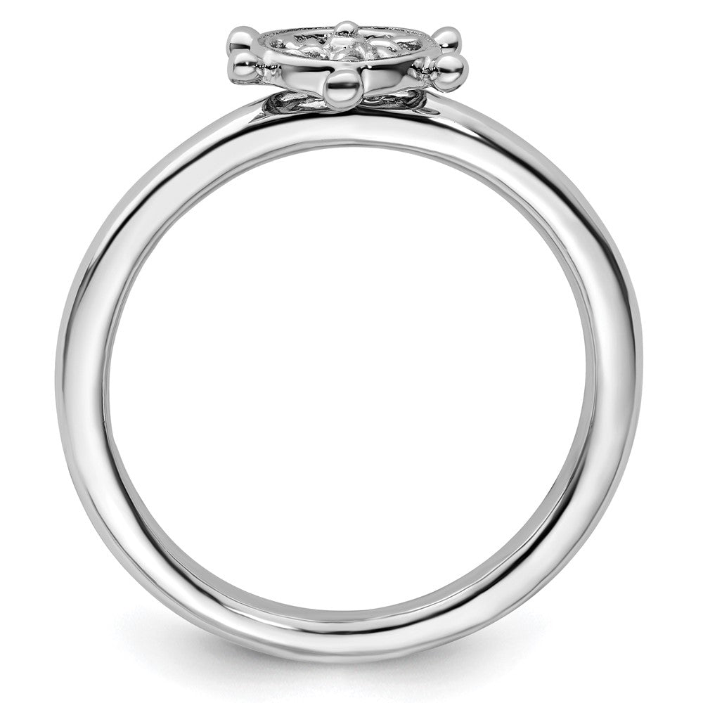 Sterling Silver Stackable Expressions Rhodium Ship's Wheel Ring Size -5