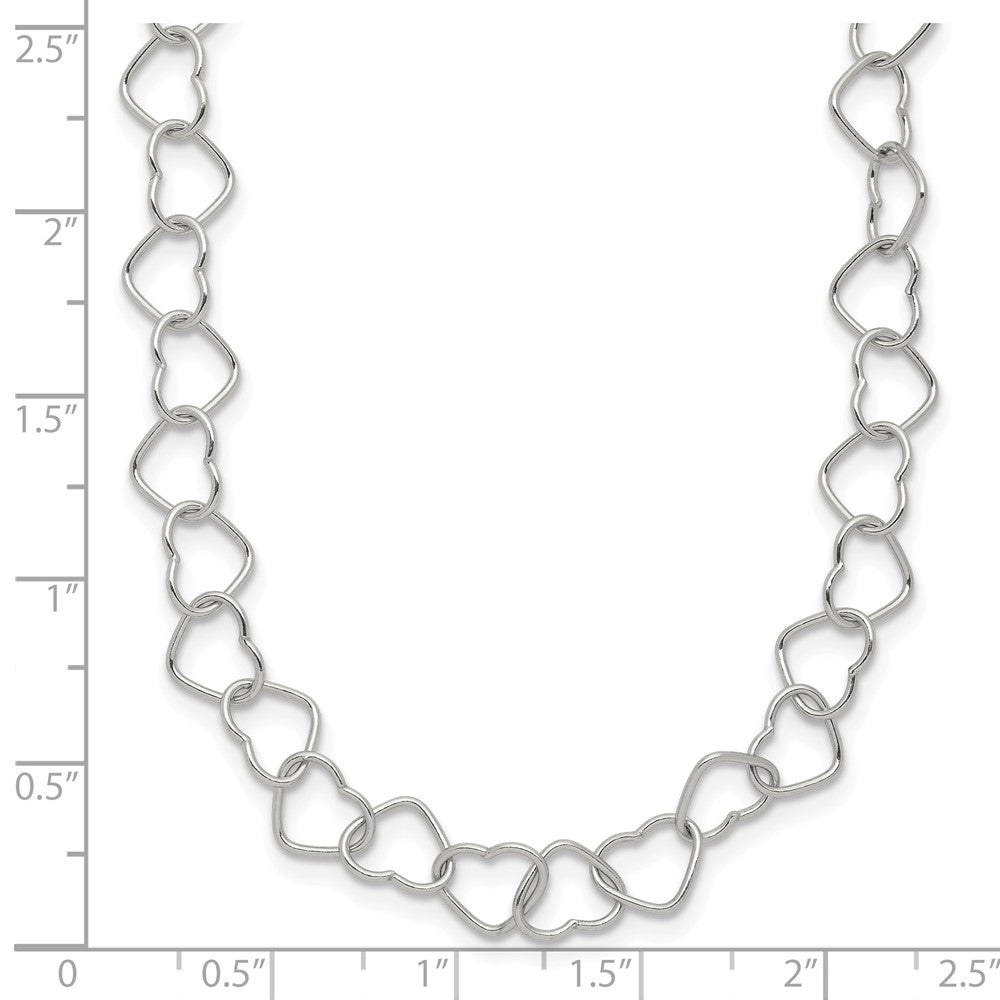 Sterling Silver 18inch Polished Fancy Heart Link Necklace 18 Inches