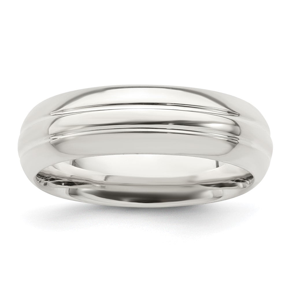 Sterling Silver 6mm Polished Domed Grooved Fancy Band Size 13.5