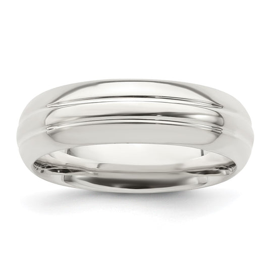 Sterling Silver 6mm Polished Domed Grooved Fancy Band Size 13.5