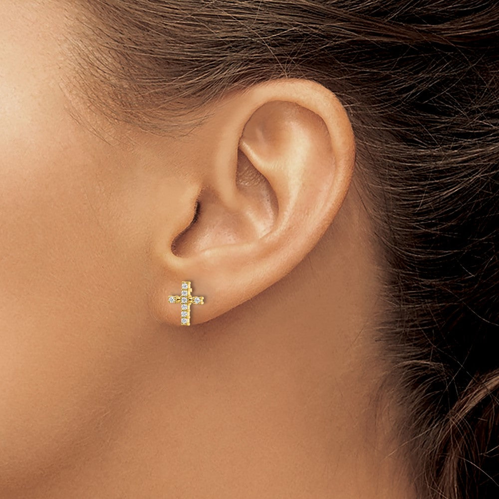 14K Gold Polished Diamond Cross Post Earrings