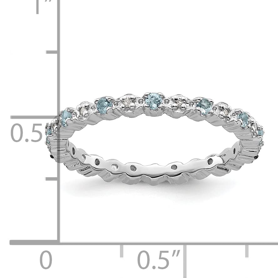 Sterling Silver Stackable Expressions Aquamarine & Diamond Ring Size -5
