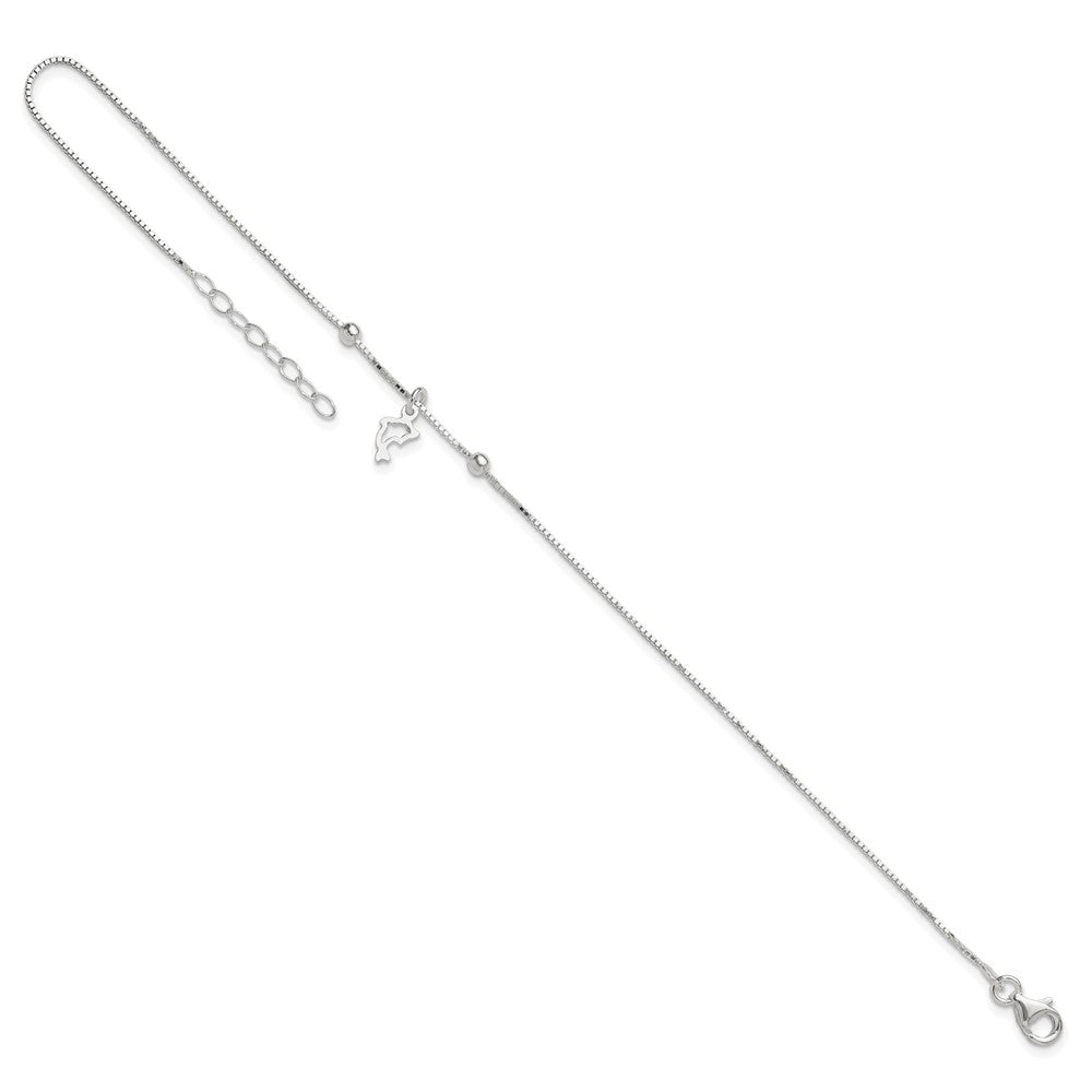 Sterling Silver Box Chain 9in Plus 1in Dolphin Anklet