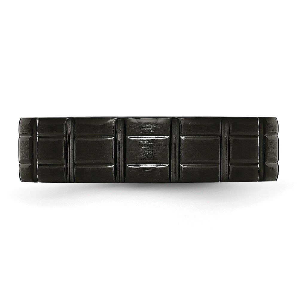 Titanium Brushed and Polished Black IP-plated 6mm Notched Band Size - 13