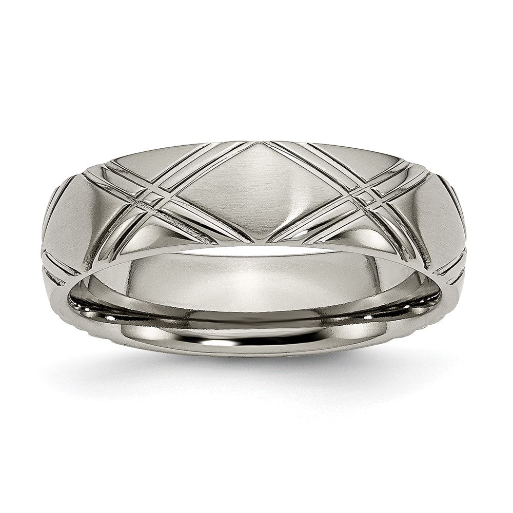 Titanium Brushed and Polished 6mm Criss-cross Design Band Size - 9
