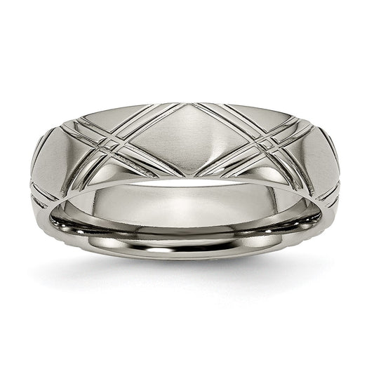 Titanium Brushed and Polished 6mm Criss-cross Design Band Size - 9