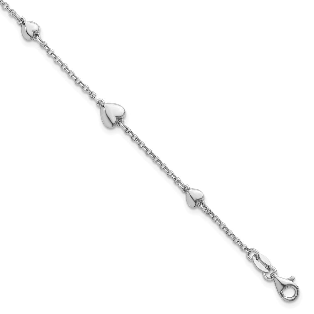 Sterling Silver Rhodium-plated Polished Five Puffed Hearts 7 inch with 1 inch Extender Bracelet 8 inches