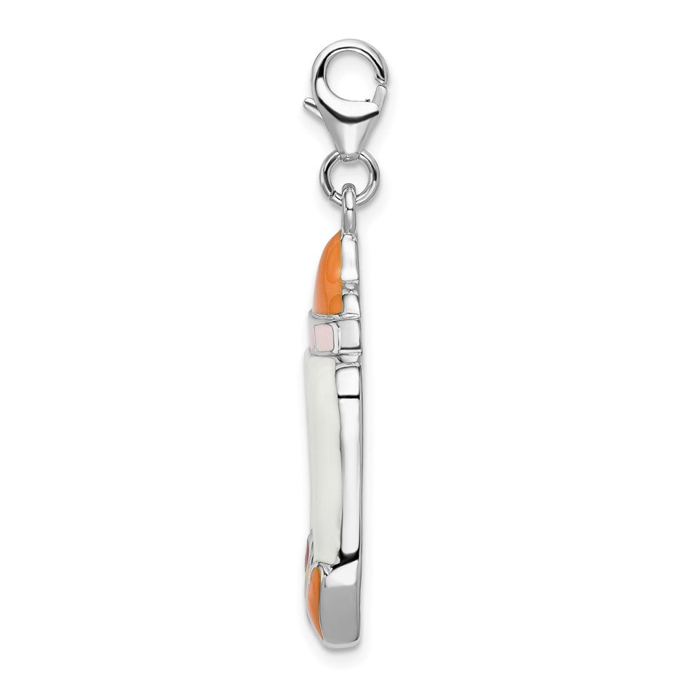 Amore La Vita Sterling Silver Rhodium-plated Polished Enameled Baby Picture Frame Charm with Fancy Lobster Clasp