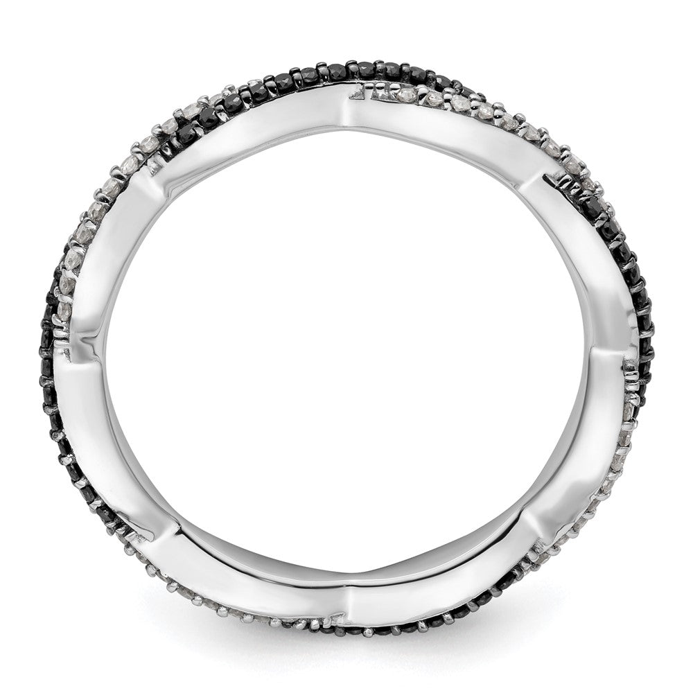 Sterling Silver Stackable Expressions Polished Black/White Dia Ring Size -10
